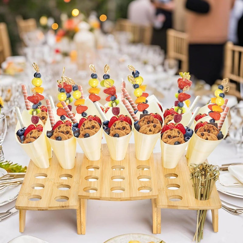 Acshio Wooden Ice Cream Cone Holder Stand, 35 Holes Food Cone Holder for Buffet with 100 Wooden Cones 100 Bamboo Sticks, Disposable Cone Display Stand Snack Tray for Desserts, Charcuterie, Restaurant - Image 5
